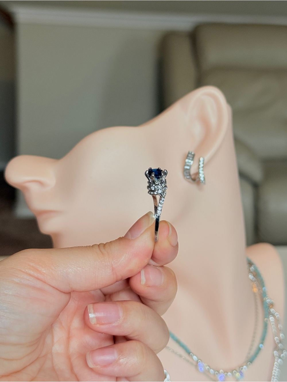 Silver Blue Sapphire Solitaire Ring - Picture 9 of 10